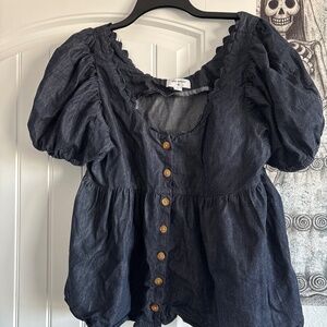 Kika Vargas Target - Chambray Button Down Puff Short Sleeves Blouse Size XL